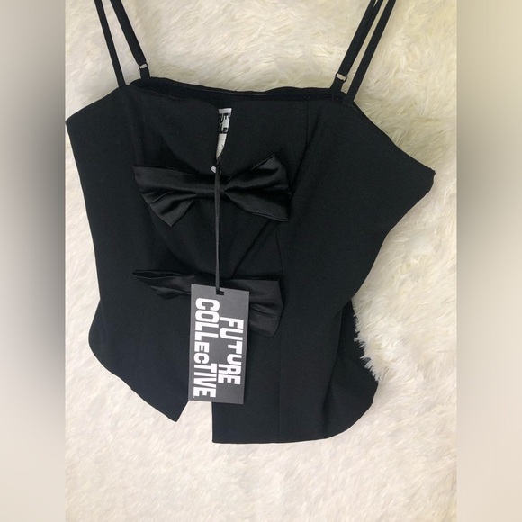 Future Collective Black Bow Crop Top XXS NWT - Picture 10 of 15